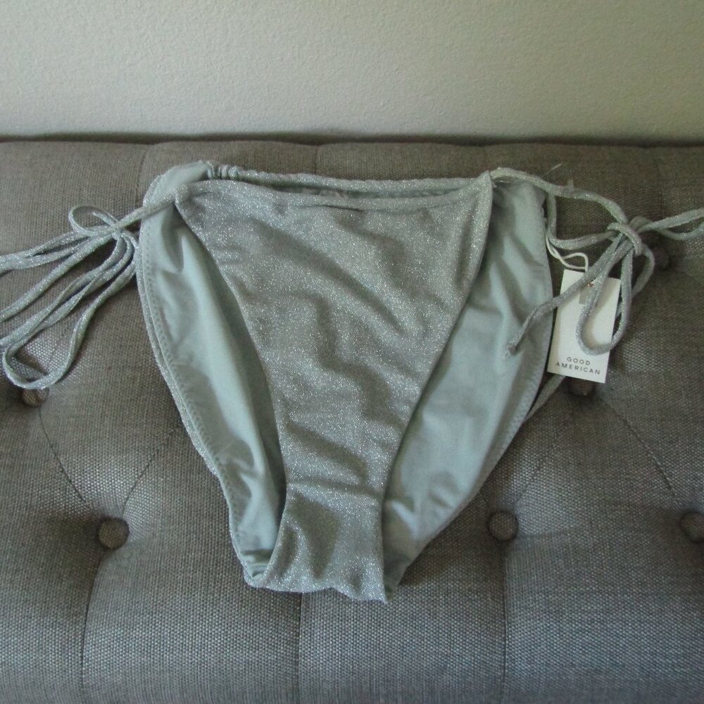 Good American Sparkle Tiny Ties Silver Bikini Bottom Size 6 = 3X